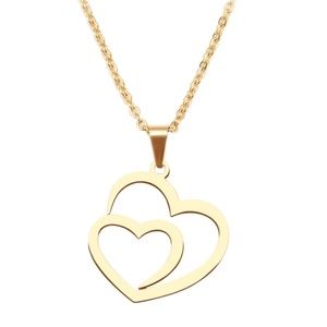 Gold Two Heart Pendant Necklace